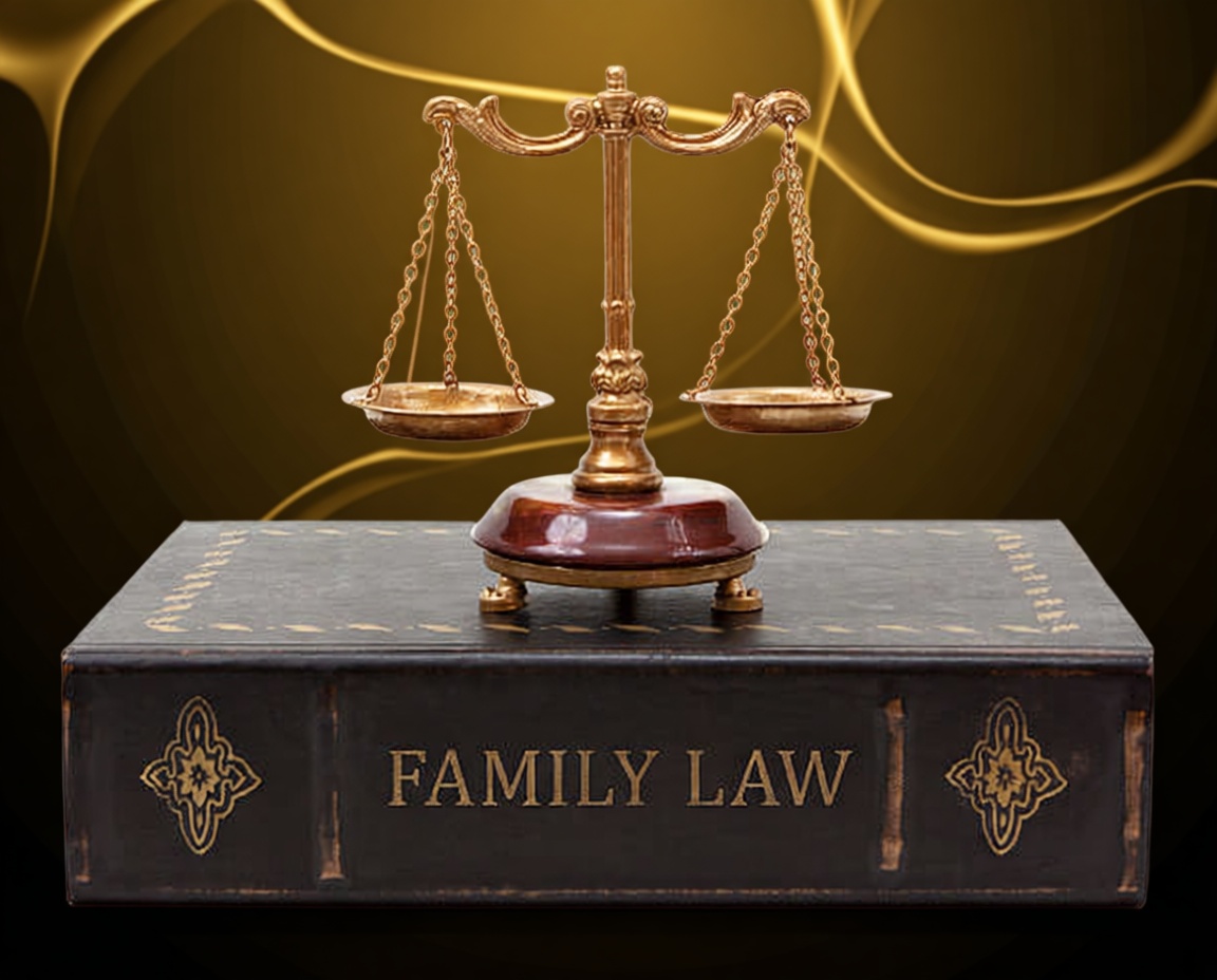 Scales of justice on a Family Law book
